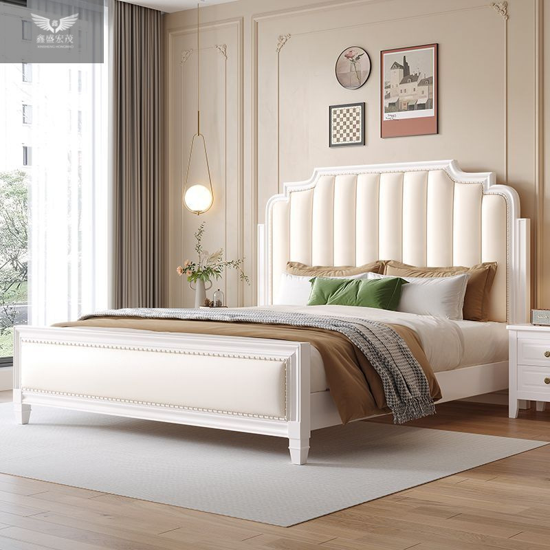 Cama de madera maciza francesa para dos personas red dormitorio principal lujoso ligero Nappa cuero moderno simple 1.8 paquete de almacenamiento de cama americana