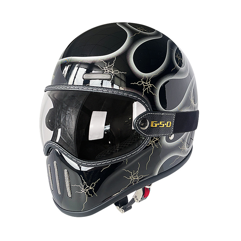Motosiklet kaskı (dəbilqə) – Motuoche Motorbike Helmet - silver-flame-transparent-lens-m55-56