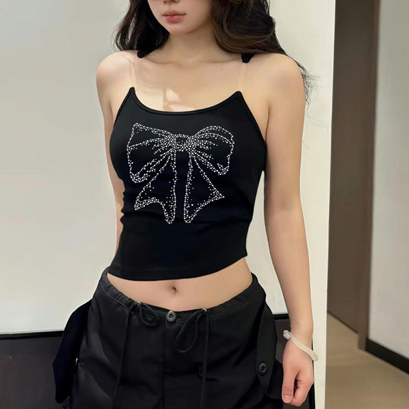 Women's Wrap Crop Top Tank Tops Diamond Y2K Bow Knot display picture 10