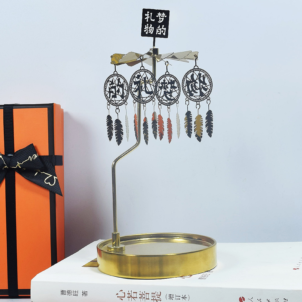 Fuente fabricante al por mayor Amazon INS bandeja redonda de acero inoxidable linterna giratoria giratoria candelabro de aromaterapia giratoria