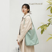 韩式防水单肩包大容量女士斜纹布手提袋简约百搭文艺购物袋收纳袋
