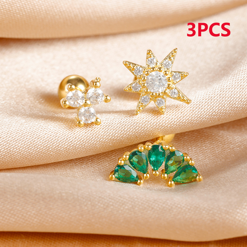 Holiday, Daily Occasion 3 Pieces Simple Style Floral Irregular Plating 304 Stainless Steel Ear Studs