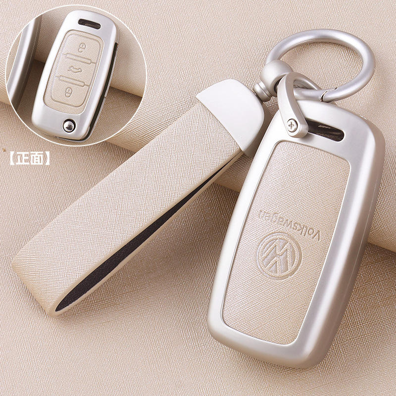 ZH 폭스바겐 모델 A [펄 크롬-베이지 가죽] 메탈 쉘 + 초승달 가죽 버클