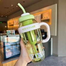 夏季新款吸管杯学生高颜值水杯大容量男女塑料杯便携把手花茶杯子