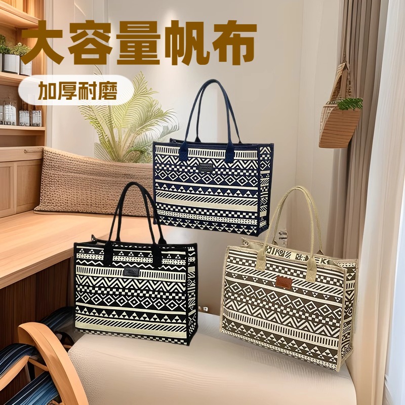 レトロエスニック風大容量トートバッグ、おしゃれなプリントショルダーバッグ、通勤用ハンドバッグ、お出かけママバッグ