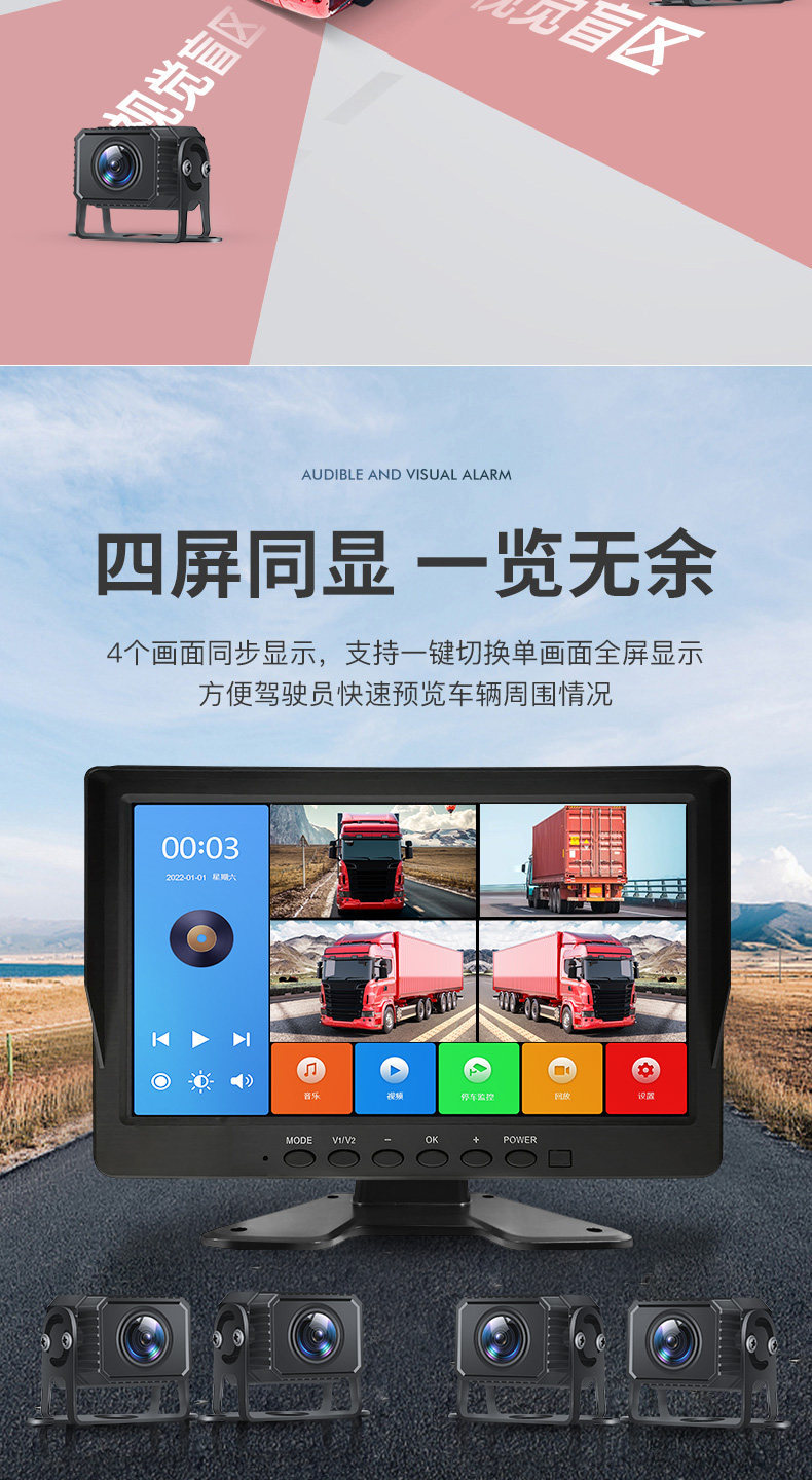 SAERJENG 10inch Touchscreen Dashcam Supports Four-Channel Monitoring and 4G Remote Monitoring 24V