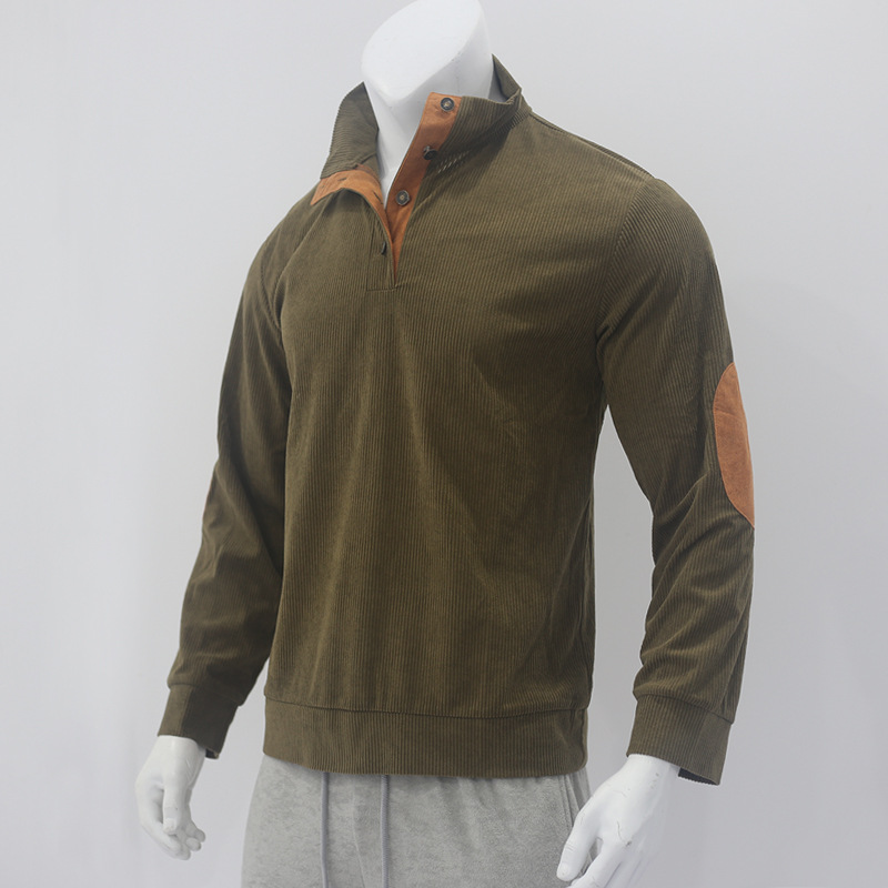 Herren Cord-sweatshirt Mit Stehkragen Und Langen Ärmeln_voghion.com