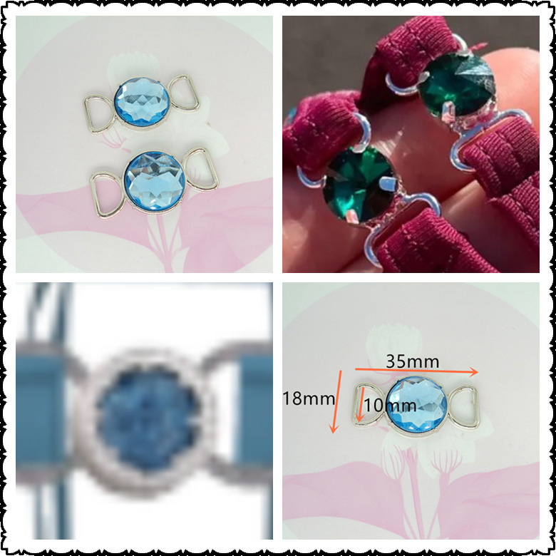 Swimwear Sweetheart Neckline with Blue Large Diamond Connectors, Bikini Waistband with Colorful Round Diamond Hardware Accessories, 10mm