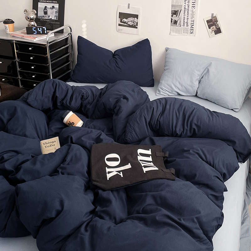 2024 nueva serie de cuatro piezas de mezcla y combinación de color sólido de algodón lavado de peso alto