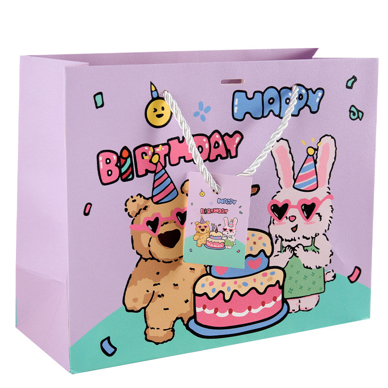 Bolsas de regalo de dibujos animados embalaje de regalo de cumpleaños bolsas de mano en red tarjeta blanca con bolsas de regalo de mano bolsas de caja de regalo