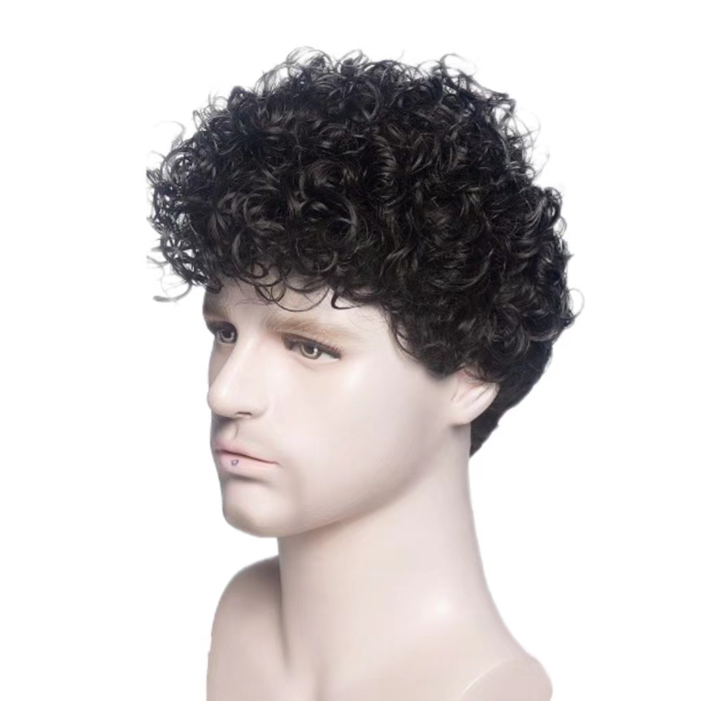 Men's Stylish Short Curly Synthetic Wig Trendy Full Length European American Hair Extensions Average Size High Temperature Lace For Everyday Wear_voghion.com
