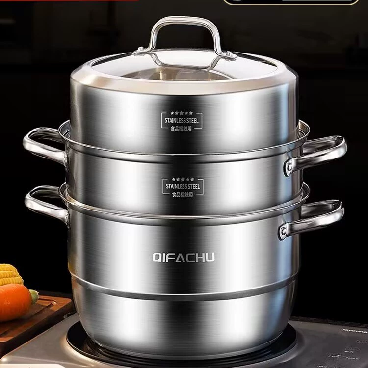 Пароварка 304 из нержавеющей стали для домашнего утолщения три слоя большой емкости пароход индукционная плита для газа Чаочжоу Уцан