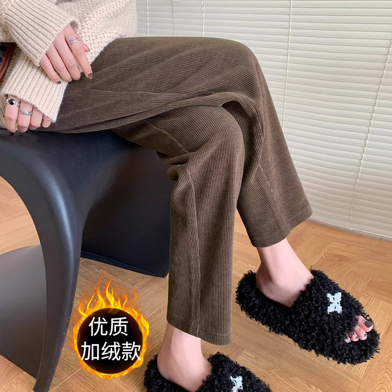 Small Brown Corduroy Cropped Pants Women's Autumn and Winter 2024 New Straight-leg Granny Pants 145 High Cropped Pants