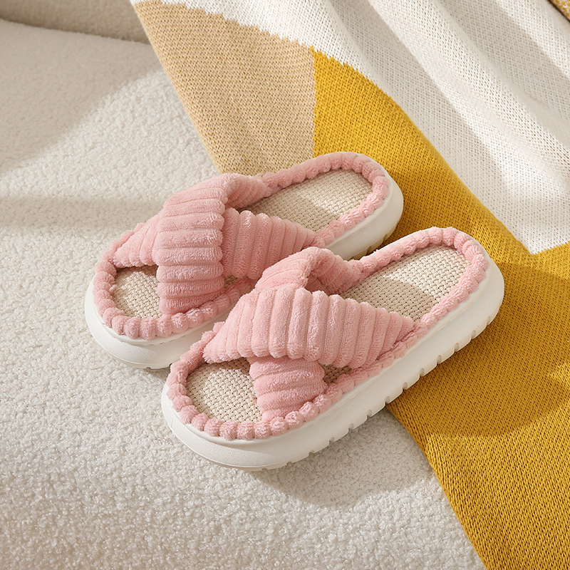 Zapatillas de lino de pana para mujer, pantuflas de algodón y lino antideslizantes para interiores, para el hogar, para las cuatro estaciones, novedad de 2024