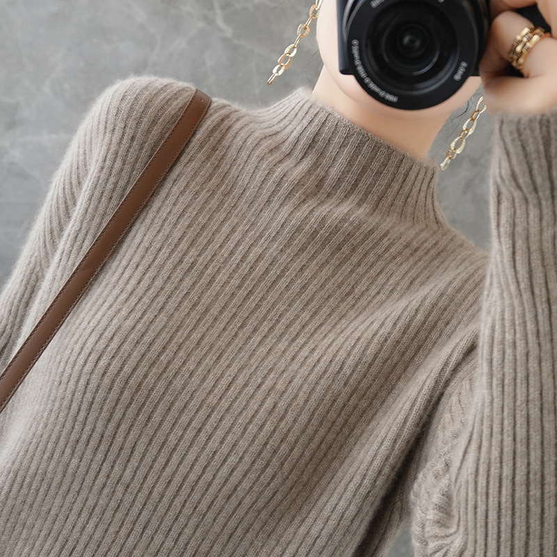 纯羊毛衫女短款高领套头毛衣纯色加厚套头针织衫宽松休闲打底衫|ms