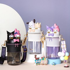 Official Lolita Double Drink Cup High-Quality Girl Kuromi Dual-Lid Space Cup Plastic Cup Student Straw Water Cup