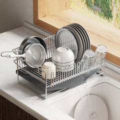 304 Stainless Steel Dish Drain Bowl Rack Kitchen Drain Board Countertop Bowl Utensil Plate Storage Rack Sink Side Bowl Drain Rack