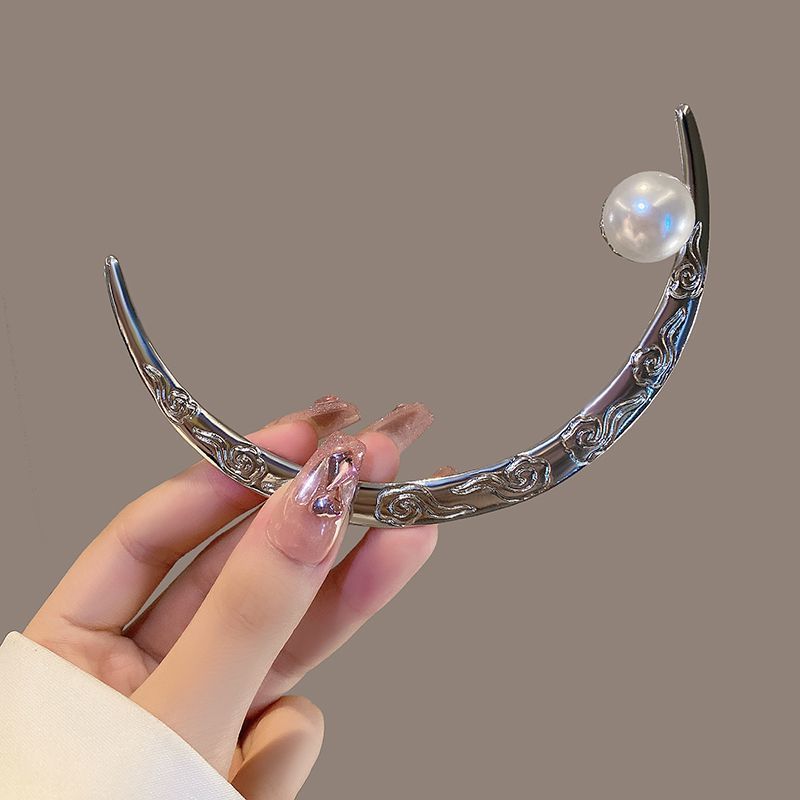 Estilo chino Luna horquilla retro horquilla de medio mes estilo antiguo de las mujeres de alto grado pelo updo artefacto espalda cuchara palillos tocado