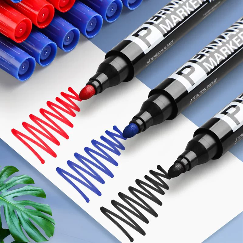 Blue marker, black rollerball pen
