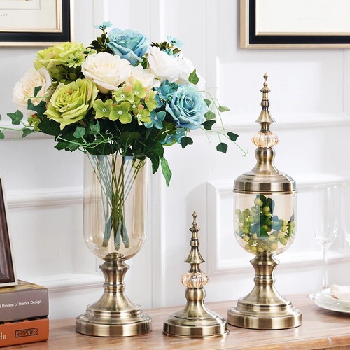 European-style vase decoration living room floral arrangement artificial flowers glass home furnishings decorative plate minimalist dining table living room decor