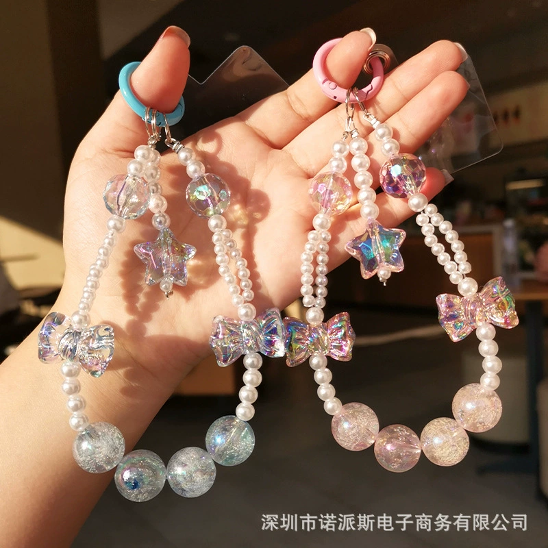 Ремешок для мобильного телефона, короткий жемчужный ремешок с бантом, изысканная универсальная подвеска