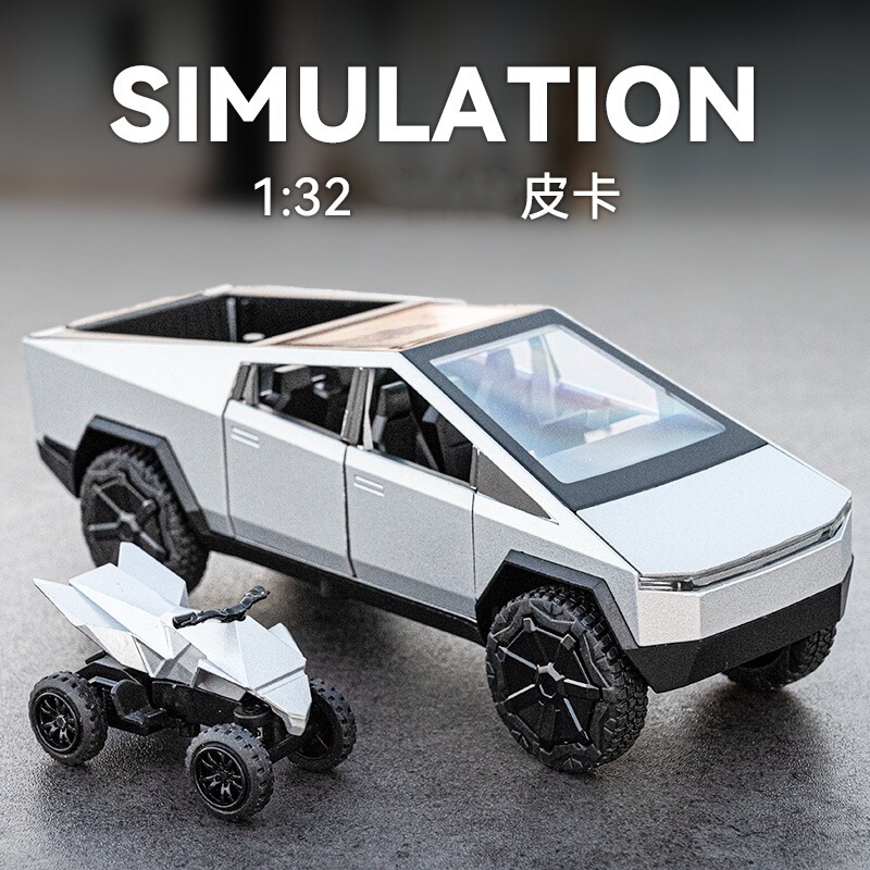Bulk Boxed Car to 1:32 Tesla Pickup Truck with Motorcycle Toy Alloy Removable Toy Car Model Bulk Boxed Car to 1:32 Tesla Pickup Truck with Motorcycle Toy Alloy Removable Toy Car Model