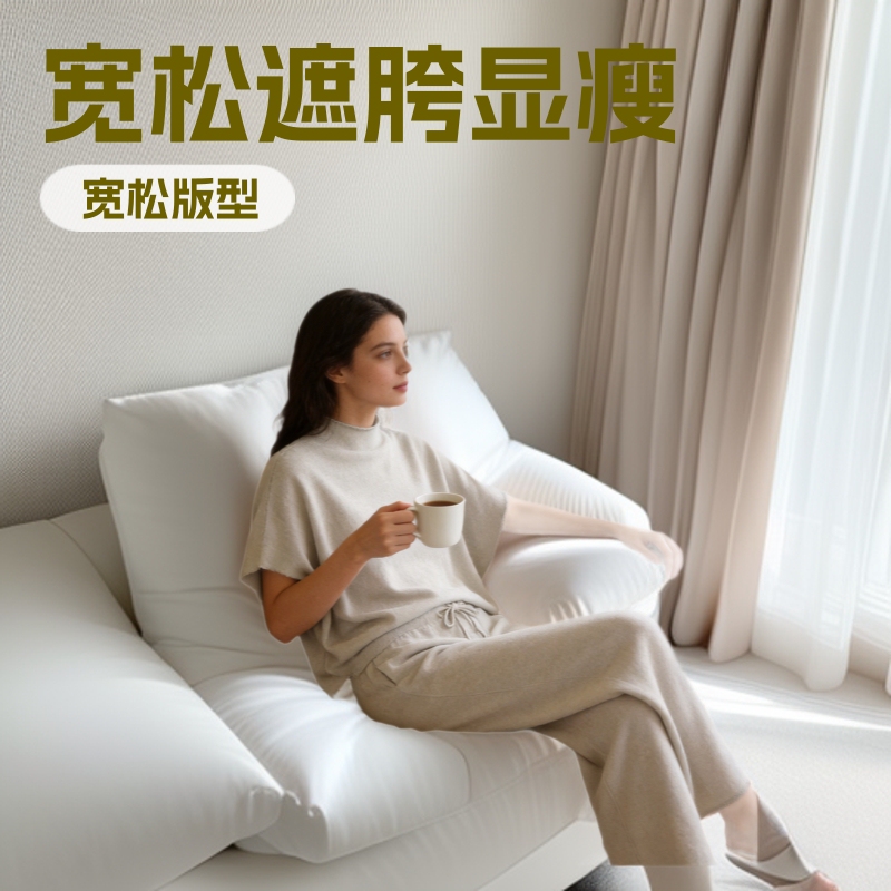 Long-Sleeved Cross-Border Half-High Collar Batwing Sleeve Knit Set, Loose Drapey Wide-Leg Pants Two-Piece Set, Short-Sleeved Early Autumn