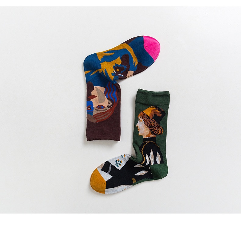 Fashion Contrast Color Art Printing Mid-tube Cotton Socks Wholesale Nihaojewelry display picture 3
