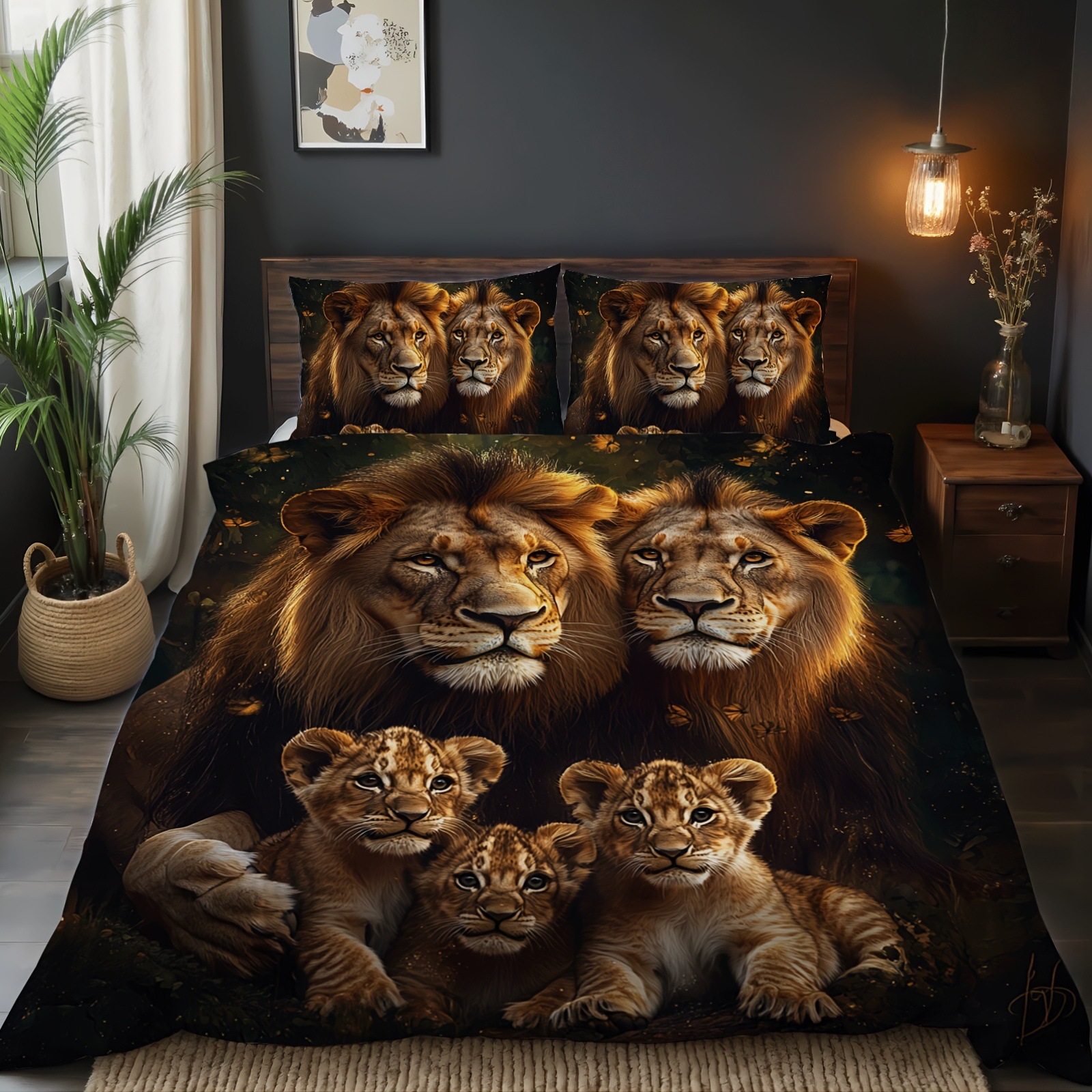 TEMU / JIT abrasión digital impresión cama colcha de cama pro-piel kit textil casero frío negro patrón de león fábrica fuente