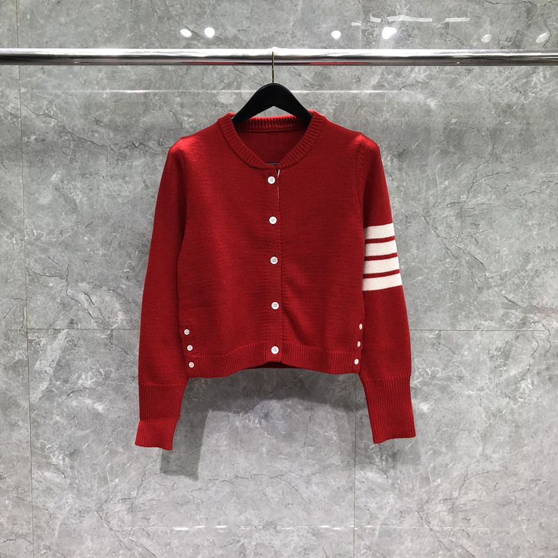 Dongguan Brand Factory Direct Sale Tb Cardigan Sweater for Women, Winter Christmas New Year Red Versatile Knit Dog-Pattern Top Trendy