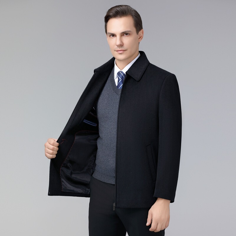 Light Luxury Woolen Coat, New Autumn and Winter Men's Clothing, Middle-Aged and Elderly Business Dad's Clothing, High-End Cashmere Jacket