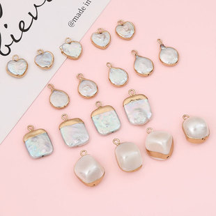 1 natural freshwater pearl irregular gold edged single pendant handmade diy necklace pendant jewelry accessories
