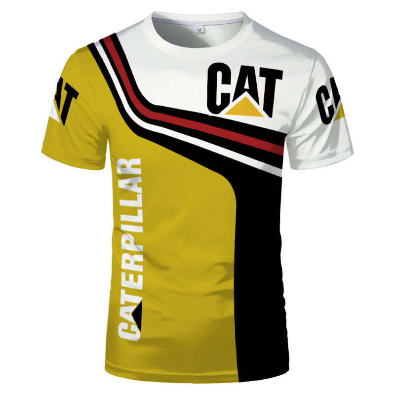 TK人気 CAT掘削機 3D立体インク メンズT アメリカンワークウェア風 通気速乾半袖Tシャツ|undefined