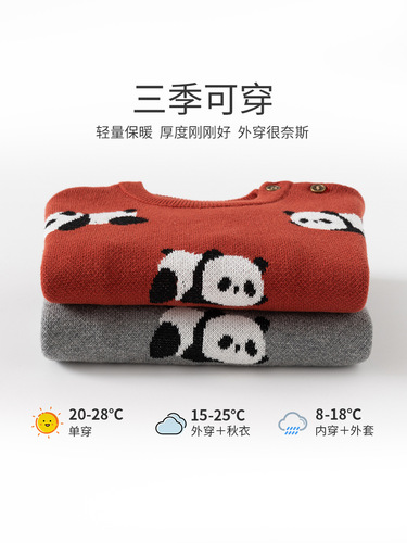 Panda Print Plush Knitted Children's Sweater Autumn/Winter 100% Cotton Class A Baby Sweater Soft Baby Top