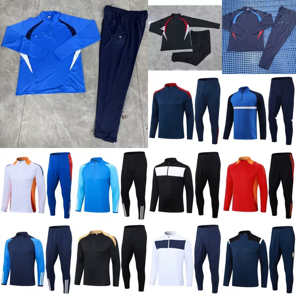 Long-Sleeved Half-Zip Plain Football Jersey, Cross-Border Long-Sleeved Training Suit Set, Suitable for Daily Sports Training, Trendy Style