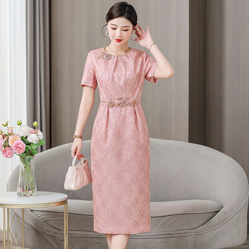 Yqwl5563 Xipopo Wedding Banquet Dress 2025 Summer Mother's Dress Elegant Pink Dress for Women