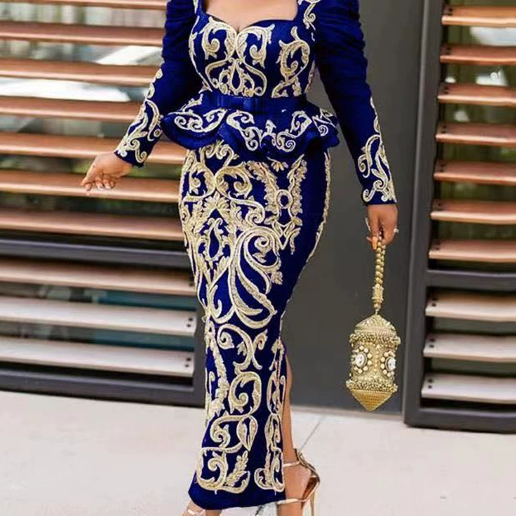 2023 Трансграничное элегантное высококачественное платье с разрезом и длинными рукавами с высокой талией, европейский и американский новый стиль, женская юбка в стиле боссими