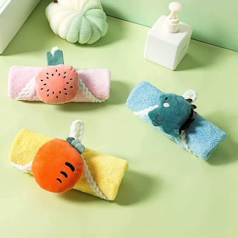 新款儿童萌物卡通创意擦手毛巾吸水珊瑚绒不掉毛挂式可爱擦手毛巾