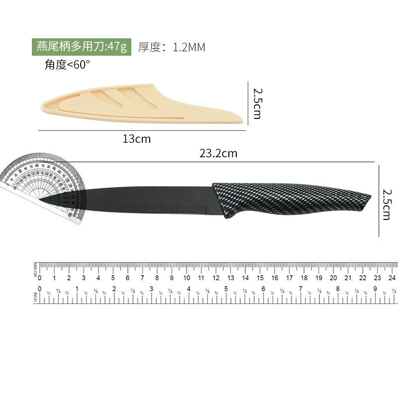 Cuchillo multipropósito de acero inoxidable cuchillo de fruta de cocina cuchillo de cuchillo de cola de golondrina cuchillo de color caja de exhibición de regalo