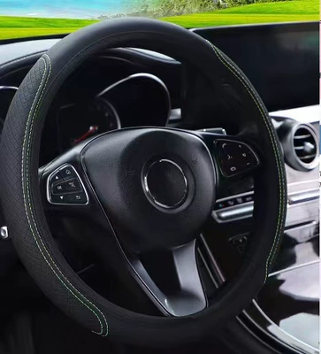Factory Price Supply Leather Double Round Elastic Band Steering Wheel Cover Without Inner Ring, Wear-Resistant Embossed Steering Wheel Cover, Cross-Border Dropshipping (Steering wheel cover) - black-red-line-38cm