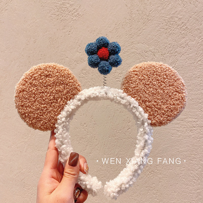 Orejas de dibujos animados lindo diadema flor pequeña hembra Red cara roja lavado banda para el cabello tocado lindo fuera diadema pelo vinculante horquilla de moda