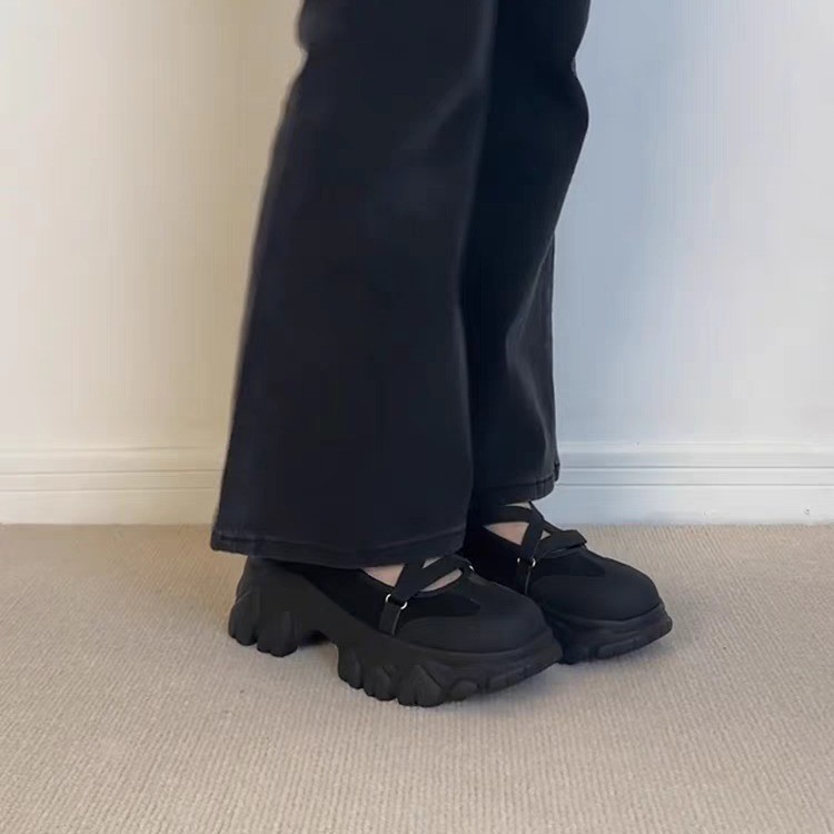 Version ~ Retro Thick-Soled Height-Increasing Round-Toe Mary Jane Versatile Cross-Strap Soft Ballet Style Small Leather_voghion.com