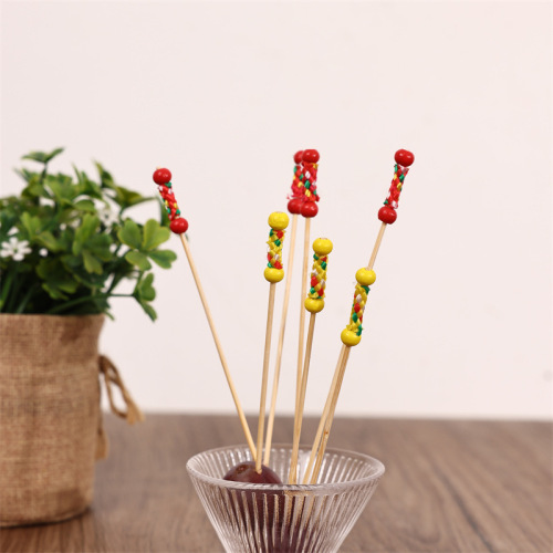 Double bead string red bead string fruit pick sandwich pick cocktail pick fruit pick fruit fork bamboo stick flower pick sushi fork