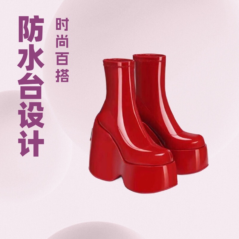 2022 Foreign Trade Women's Shoes, Waterproof Platform Boots, Slim-Leg Elastic Boots, High-Heeled Shoes, Short Boots, European and American Style Stiletto Heels