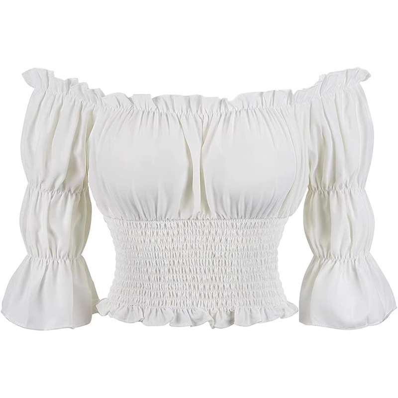 Renaissance Women's Crop Top Short Sleeve Pirate Farmer Short Shirt