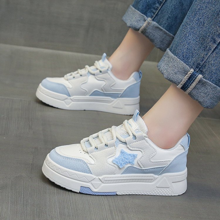 Zapatillas deportivas para mujer, primavera y otoño 2026, con suela gruesa, diseño de bloques de color, informales, blancas, con aumento de altura, punta redonda, deportivas, estilo estrella de verano
