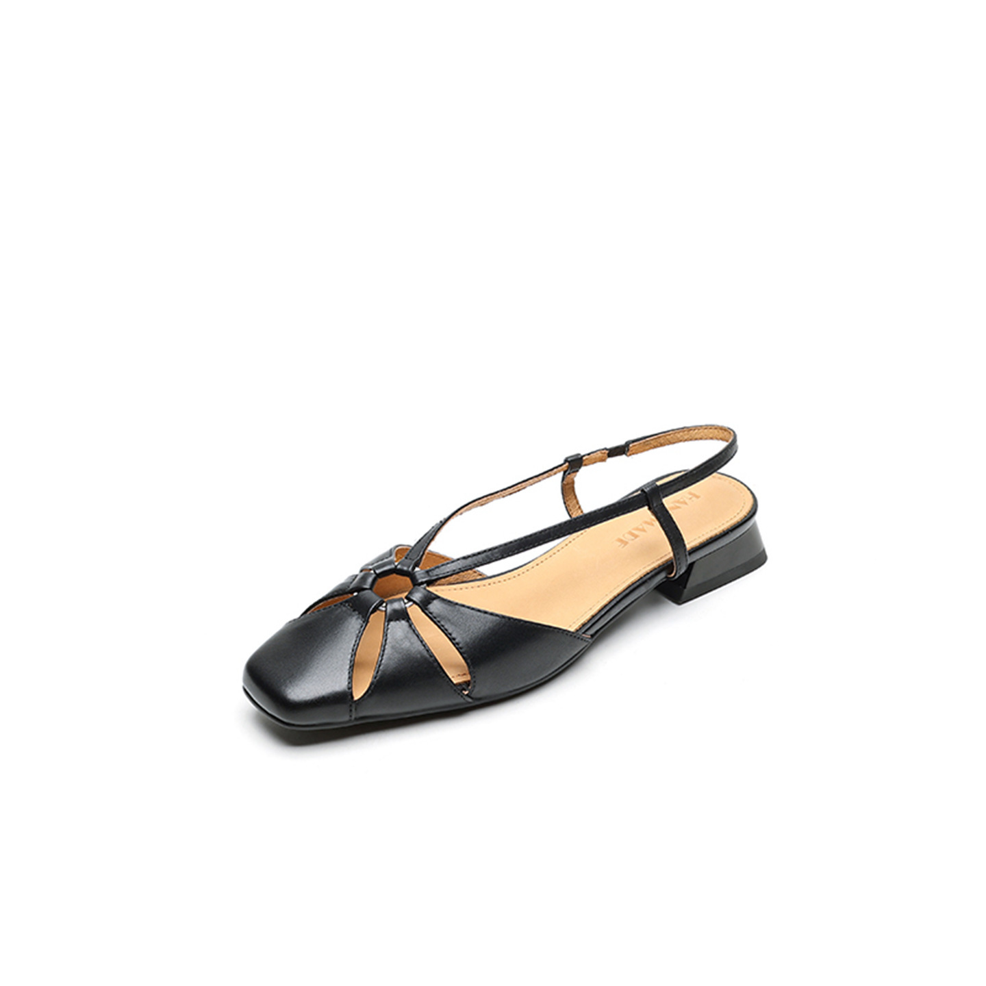 Sandal nữ quai ngang mũi nhọn phong cách vintage, gót thấp 3 cm — đen chi tiết 30