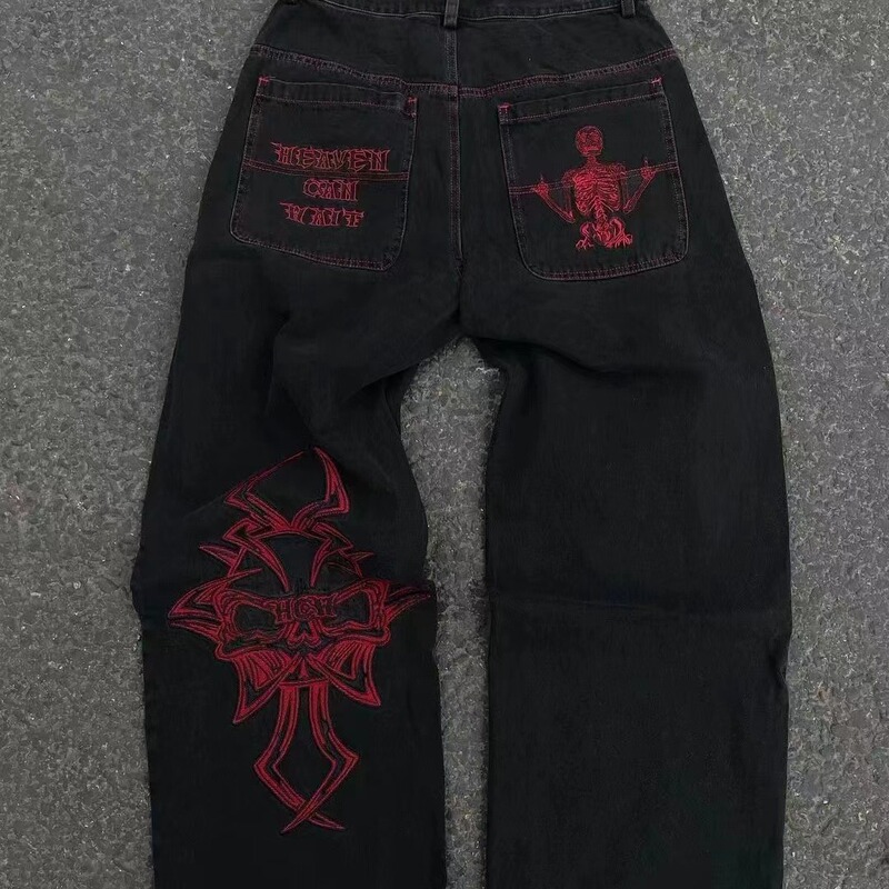 国境を越えた潮牌全刺繍爆品全刺繍頭蓋綿カジュアルパンツ男性式ストレートパンツ潮レジャーパンツ|undefined