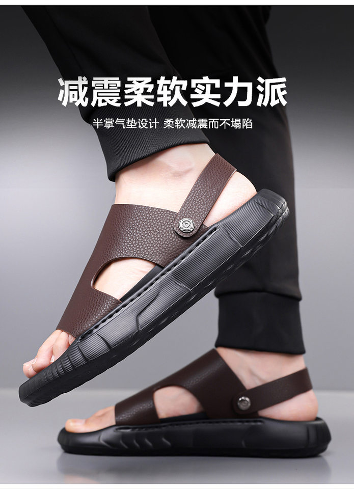 Dép sandal nam da bò lớp đầu mũi hở đế dày, dép đi biển da mềm đế êm — GA05 màu nâu, GA05 màu đen chi tiết 8