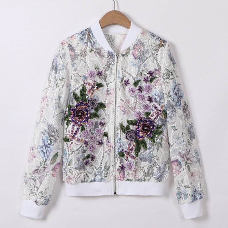 Thin Jacket 2026 Spring New Three-Dimensional Beads Hollow Embroidery Applique Long Sleeve Jacket Short Jacket Women's Clothing Thin Jacket 2026 Spring New Three-Dimensional Beads Hollow Embroidery Applique Long Sleeve Jacket Short Jacket Women's Clothing